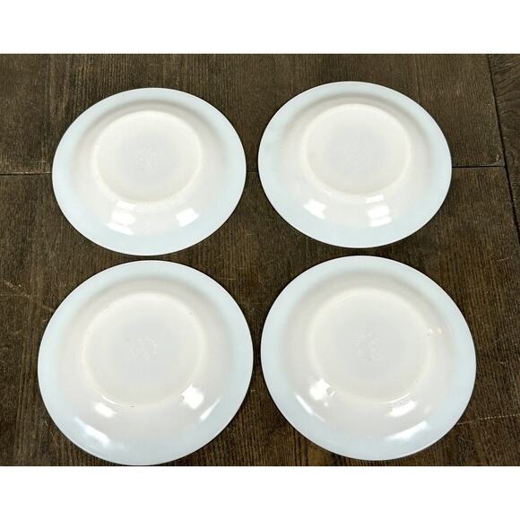 4 Vintage Pyrex Saucers Plates Turquoise Blue Band Milk Glass W/ Gold Trim 6" - Picture 7 of 8